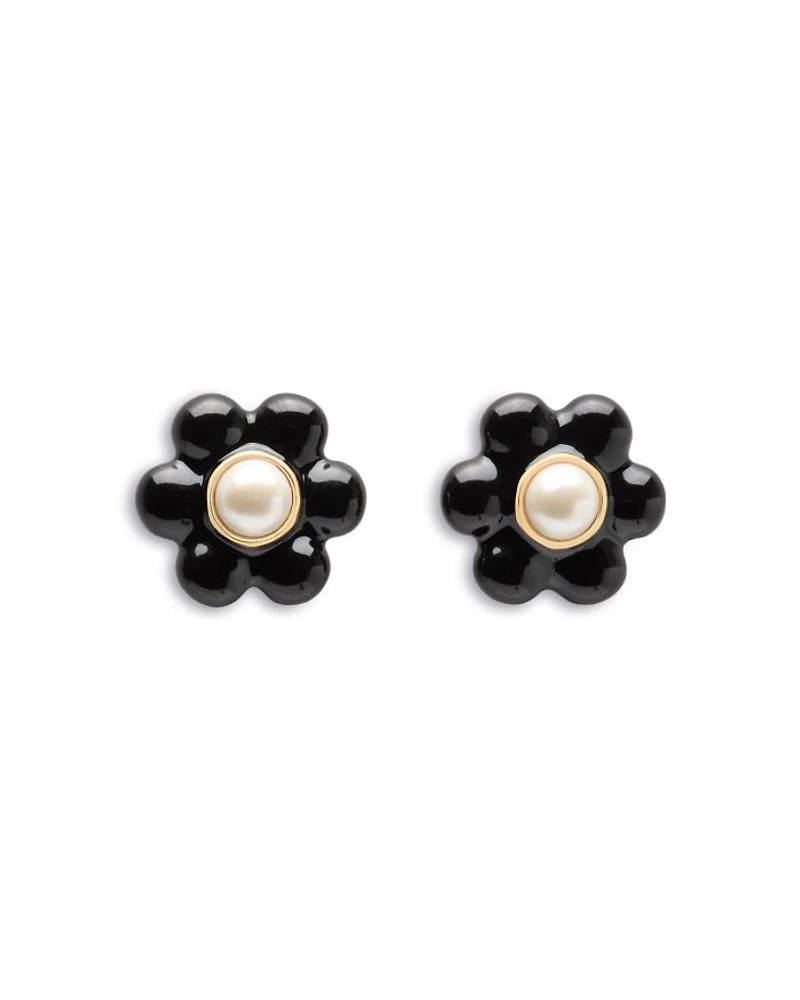 Stone & Enamel Petal Puff Stud Earrings