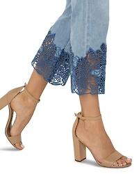 Hannah Mid Rise Crop Flare Jeans Indigo Crochet