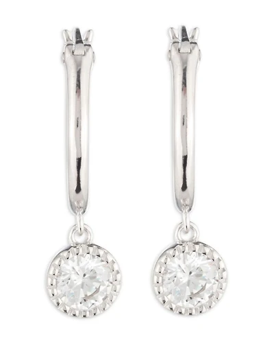 Cubic Zirconia Charm Hoop Earrings in Sterling Silver