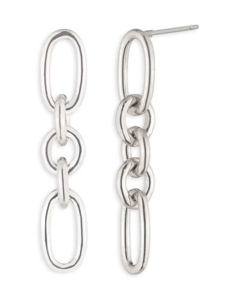 Link Linear Drop Earrings in Sterling Silver