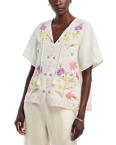 Embroidered Split Neck Top