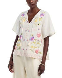 Johnny Was Embroidered Split Neck Top