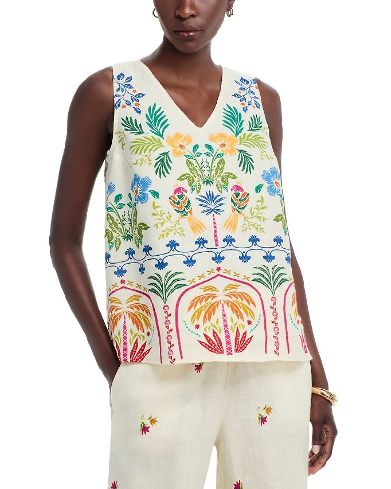 Tropical Print Button Back Tank