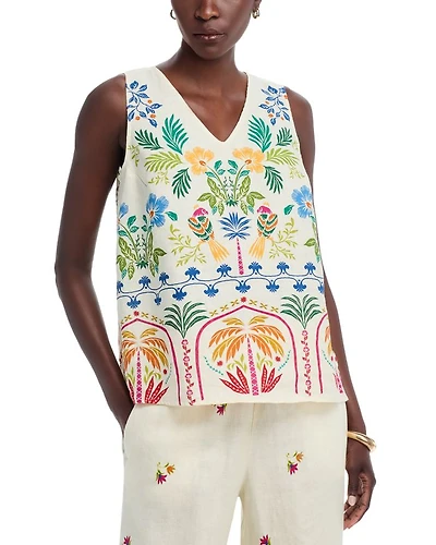Tropical Print Button Back Tank
