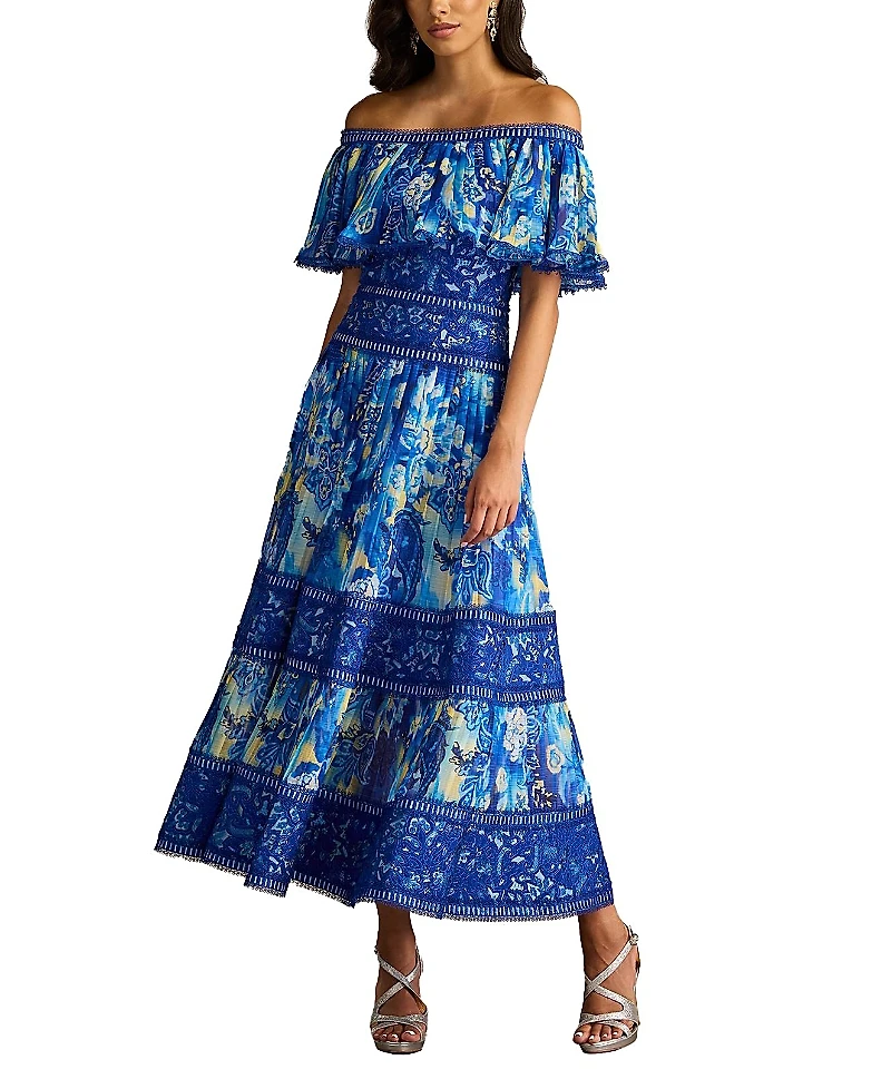 Tadashi Shoji Amary Floral Pleated Chiffon Midi Dress