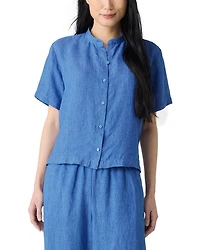 Washed Linen Délavé Mandarin Collar Shirt