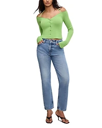 Stretch Rib Knit Off Shoulder Top