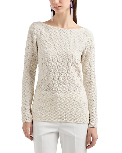Emporio Armani Long Sleeve Boatneck Textured Jersey Top