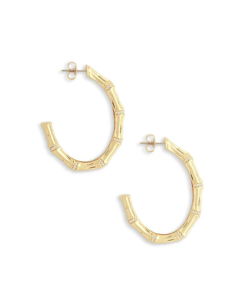 Pavé Bamboo Single Hoop Earring in 18K Gold Plated