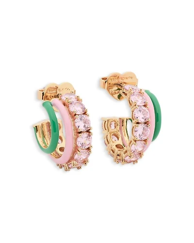 Pink Stone & Enamel Triple Huggie Hoop Earrings