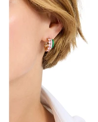 Pink Stone & Enamel Triple Huggie Hoop Earrings