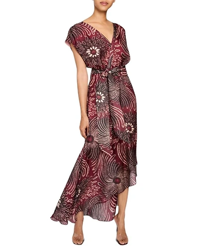 FALLON Cap Sleeve Midi Fit and Flare Dress with Hi-Lo Skirt Silk Modern Gingham Floral Print