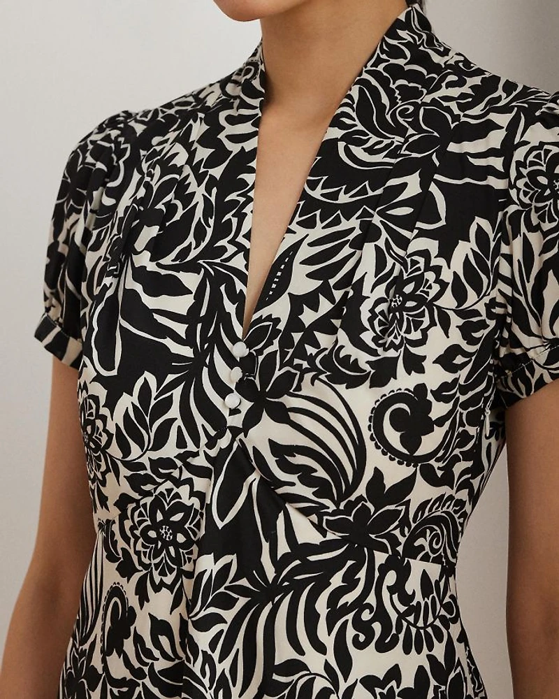 Floral Crepe Short Sleeve Dress