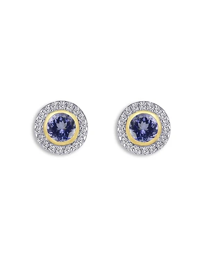 14K Yellow Gold Tanzanite & Diamond Halo Stud Earrings