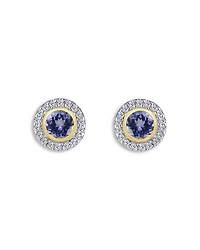 14K Yellow Gold Tanzanite & Diamond Halo Stud Earrings