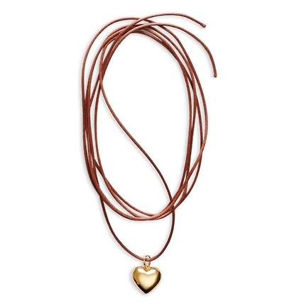 Heart On A String Heart Brown Cord Pendant Necklace in 18K Gold Plated, 78"