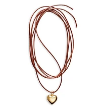 Heart On A String Heart Brown Cord Pendant Necklace in 18K Gold Plated, 78"
