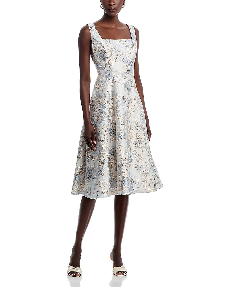 Aqua Brocade Midi Dress - Exclusive