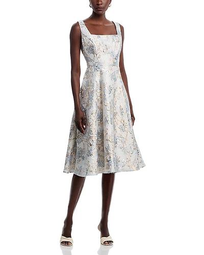 Aqua Brocade Midi Dress - Exclusive