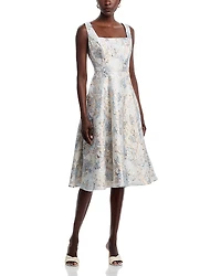 Aqua Brocade Midi Dress - Exclusive