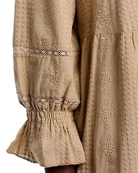 Embroidered Split Neck Midi Dress