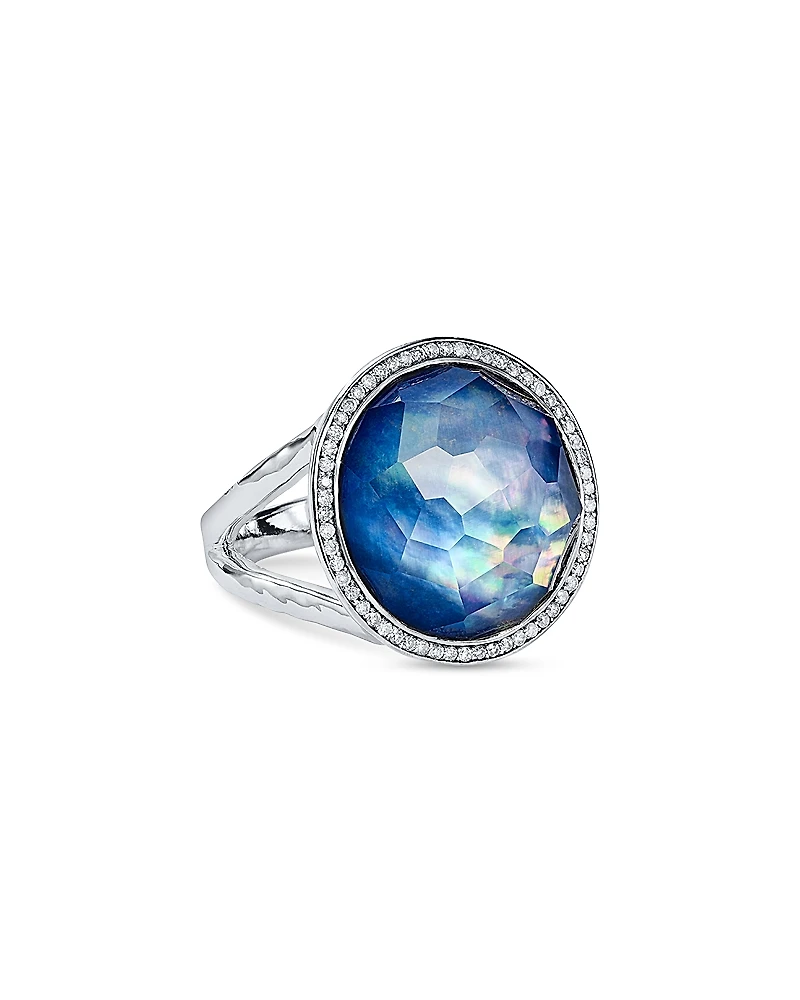 Ippolita Sterling Silver 925 Lollipop Lapis Triplet & Diamond Halo Ring