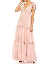Mac Duggal Tiered V-Neck Plunging Maxi Dress