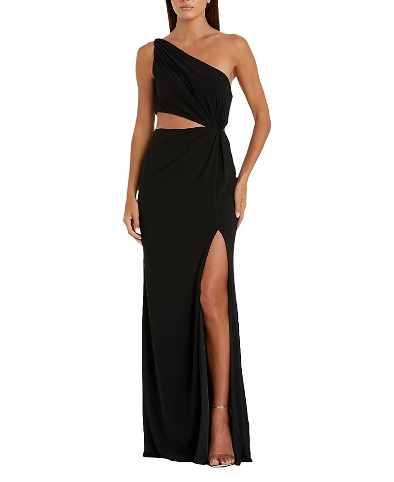 Mac Duggal One Shoulder Ruched Cut Out Jersey Gown