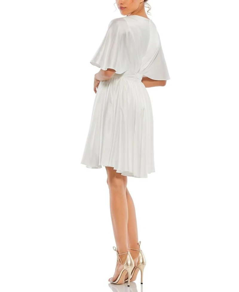 Satin Flowy Cape Sleeve Mini Dress