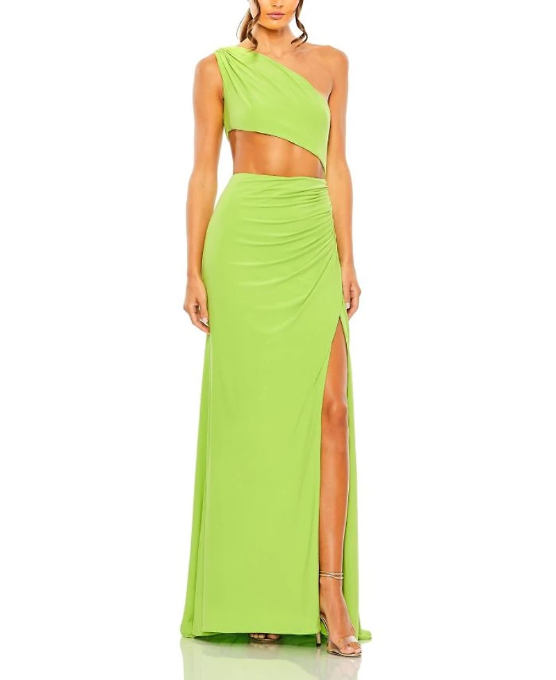 Cut Out One Shoulder Ruched Back Gown