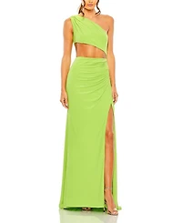 Cut Out One Shoulder Ruched Back Gown