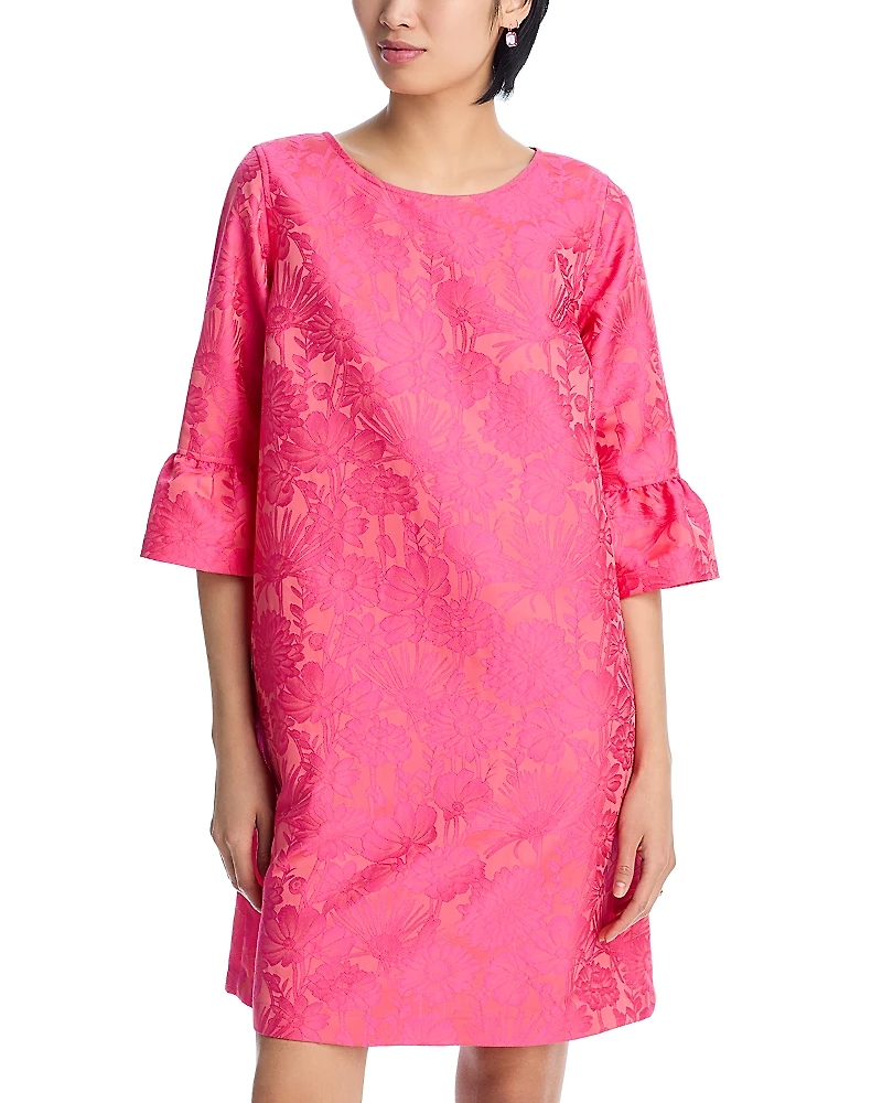 Caroline Rose Ruffle Sleeve Jacquard Dress