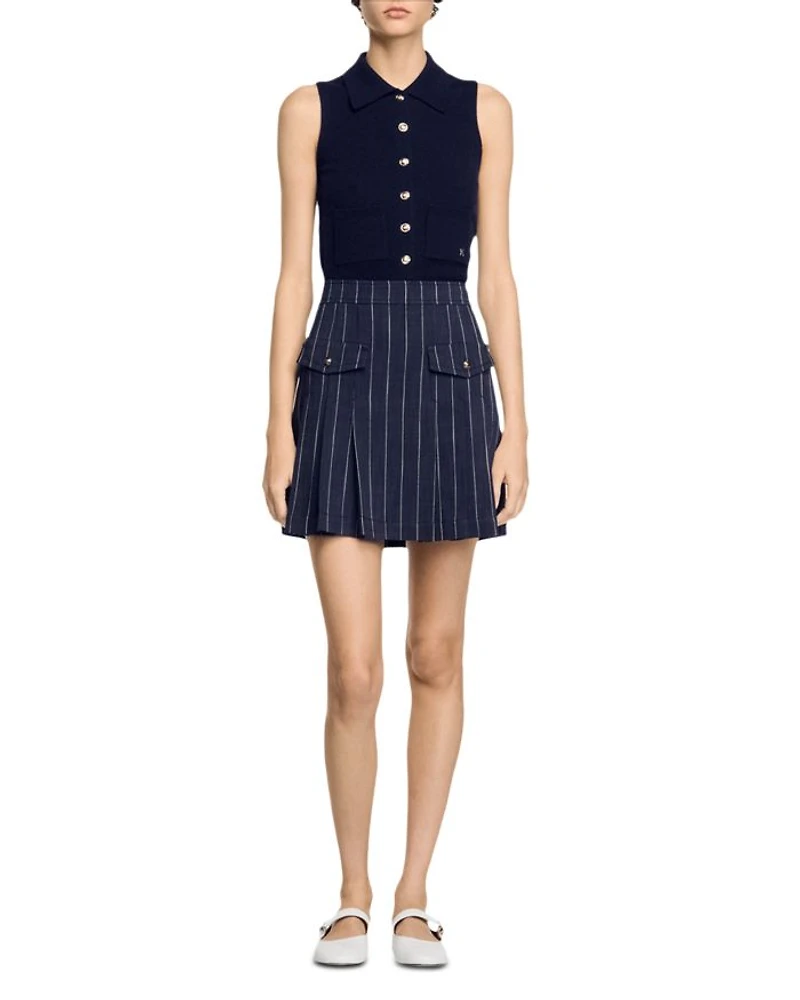Short Striped Pleated Skirt