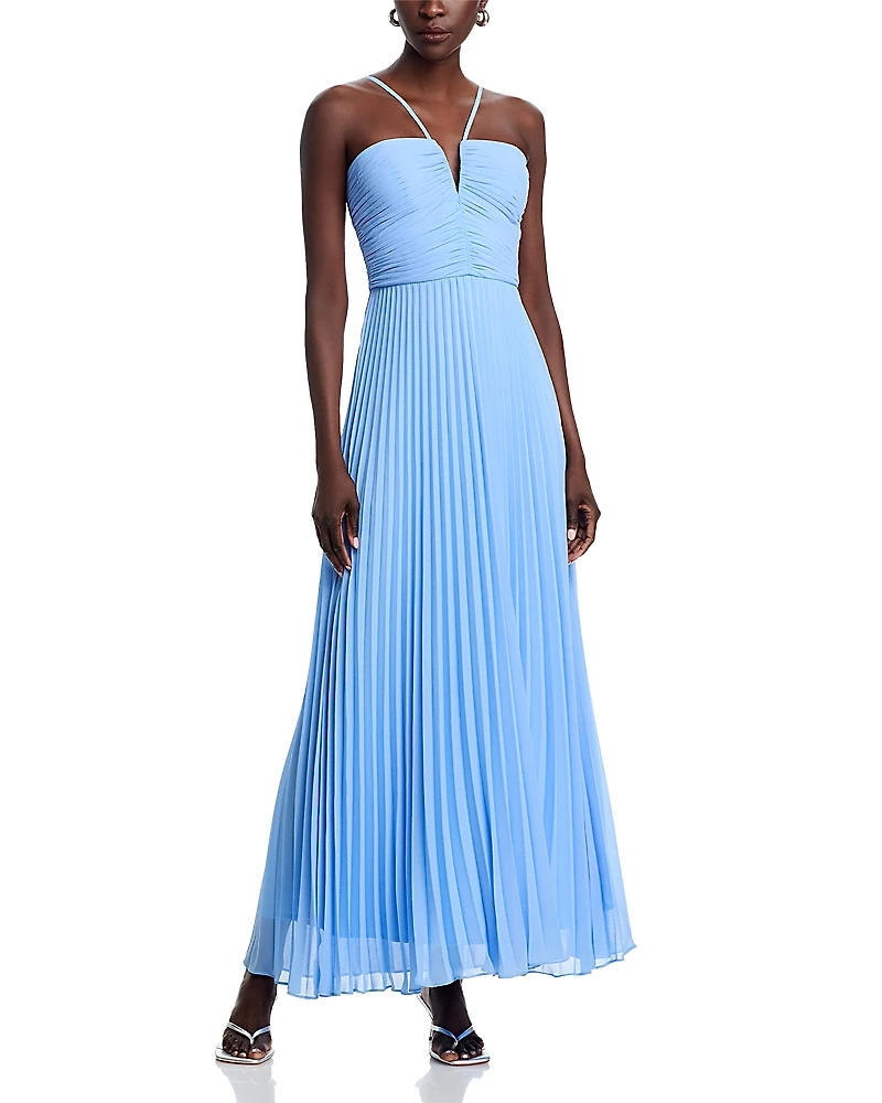 Aqua V Neck Chiffon Dress - Exclusive
