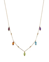 Multi Semi-Precious Stones & Diamond Multi-Drop Necklace in 14K Yellow Gold, 17"