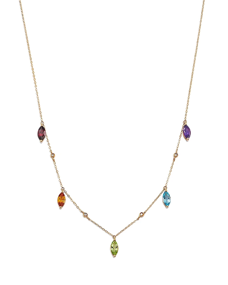 Bloomingdale's Fine Collection Multi Semi-Precious Stones & Diamond Multi-Drop Necklace