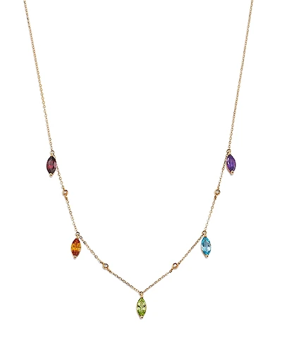 Bloomingdale's Fine Collection Multi Semi-Precious Stones & Diamond Multi-Drop Necklace