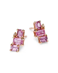 Pink Sapphire & Diamond Stud Earrings in 14K Rose Gold