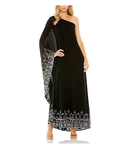 One Shoulder Embellished Trapeze Gown