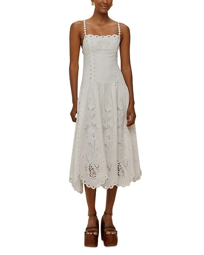 Off White Richilieu Eyelet Midi Dress