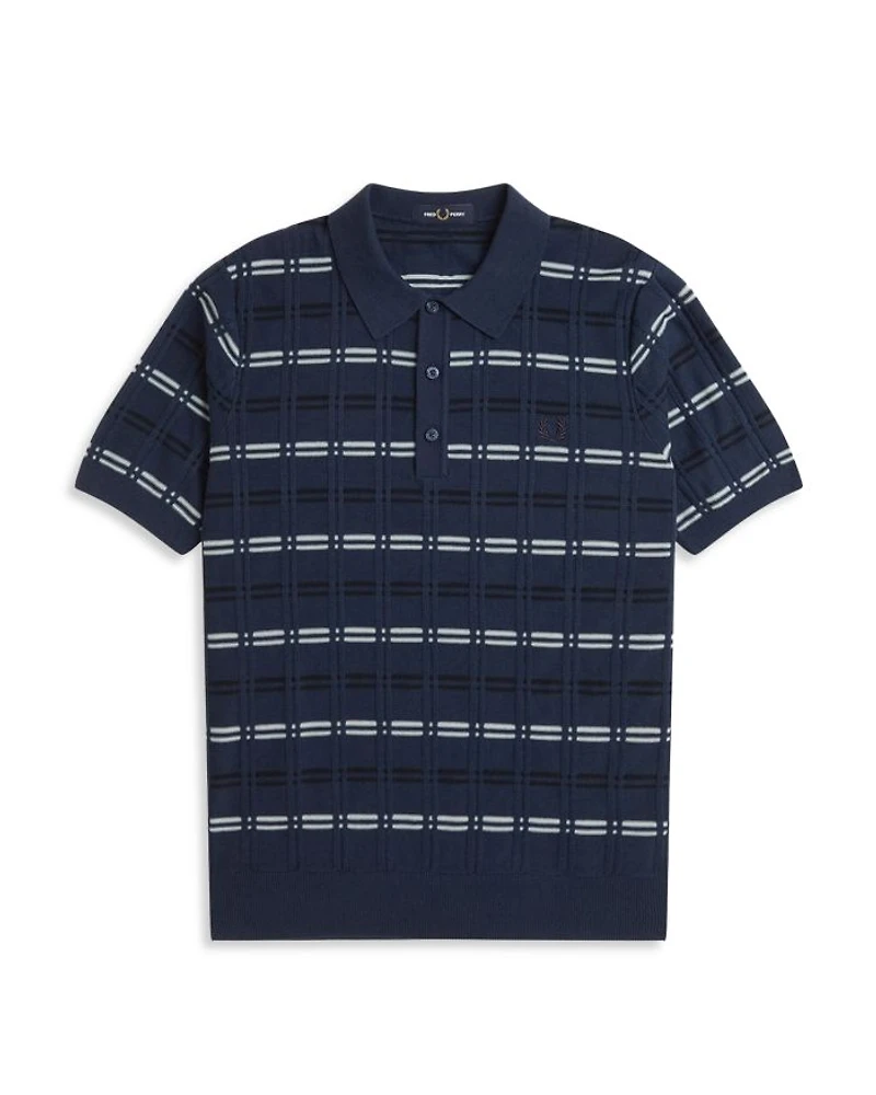 Patterned Ribbed Knit Polo Shirt