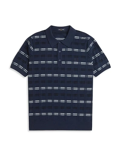 Patterned Ribbed Knit Polo Shirt