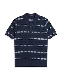 Patterned Ribbed Knit Polo Shirt