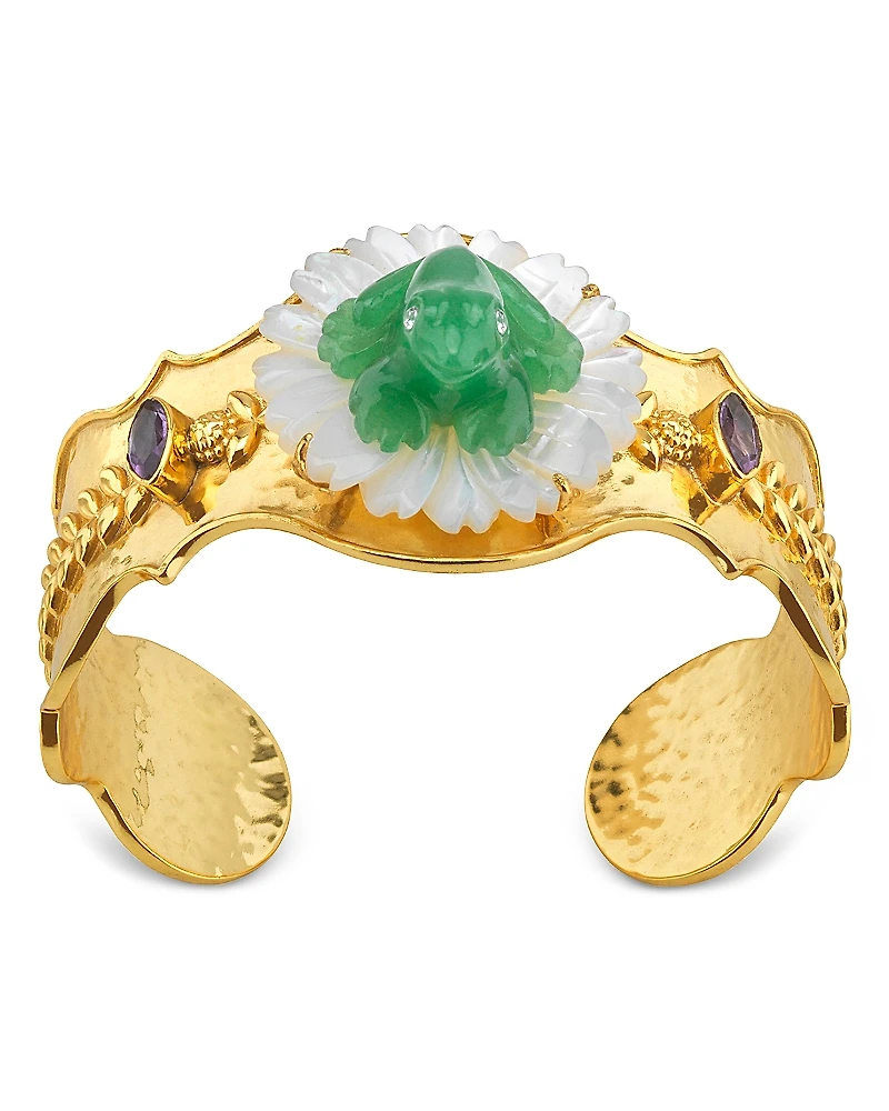 Capucine De Wulf Villandry Mixed Stone Frog On Flower Cuff Bracelet