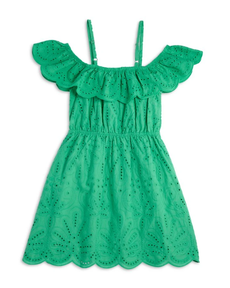 Girls' Off-Shoulder Eyelet Scalloped Dress, Little Kid, Big Kid - Exclusive.