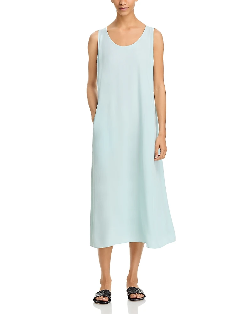 Eileen Fisher Silk Scoop Neck Midi Dress
