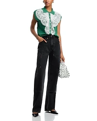 Lace Embellished Knit Polo Top