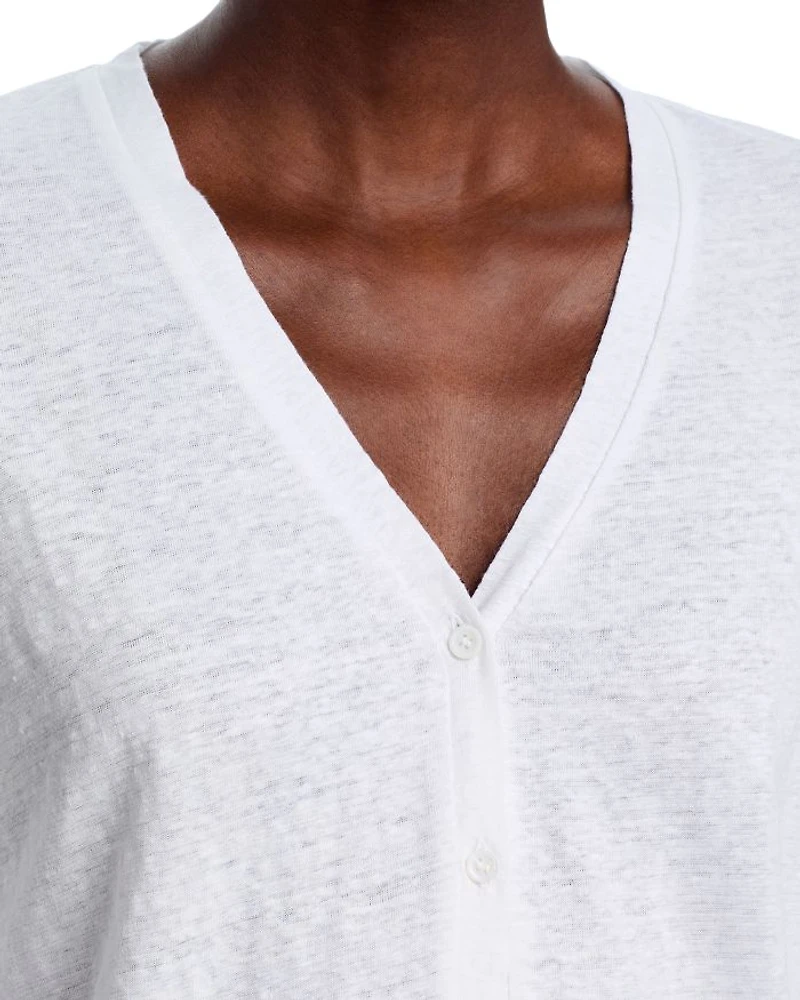 Stretch Linen V Neck Cardigan