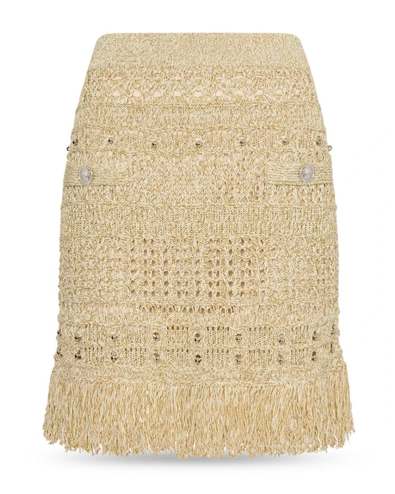 Beaded Fringe Hem Knit Skirt