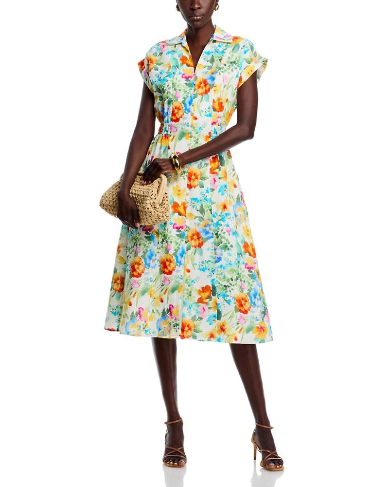 Smocked Waist Floral Print Dress